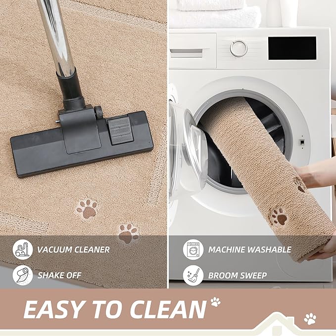BEQHAUSE Dog Door Mat for Muddy Paws 32"x48" Dirt Trapper Absorbent Doormat Non Slip Entryway Rugs Washable Stain Resistant Welcome Floor Mat Soft Low-Profile for Front Back Door, Beige