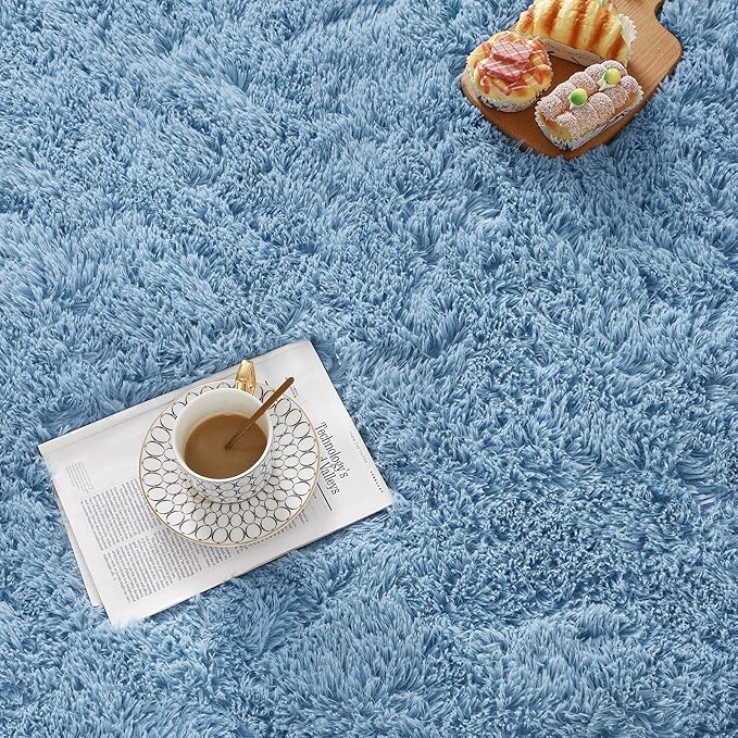 Beglad Fluffy Large Area Rugs 6x9 Feet, Modern Minimalist Style Shag Fuzzy Rugs, Non-Slip Indoor Carpet Soft Rugs for Kids Room, Bedroom & Living Room, Cobalt Blue