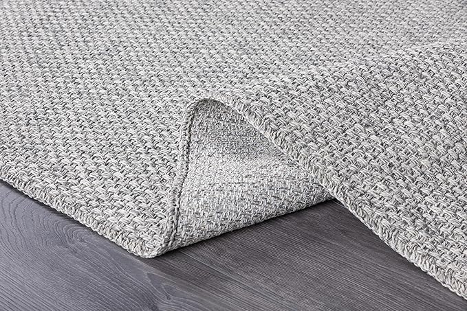 CAMILSON Indoor and Outdoor Runner Rug Gray Solid Boho Woven Design Easy-Cleaning Non Shedding Farmhouse Living Room Bedroom Garden Patio and Kitchen Washable Outside Carpet Alfombras (2x7)