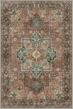 GENIMO 5x7 Area Rugs for Living Room, Machine Washable Non Slip Vintage Rugs, Low Pile Lightweight Chenille Print Rug for Bedroom, Dining Room, Home Office, Rosewood