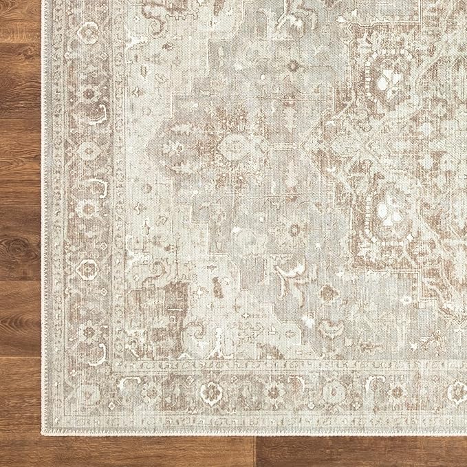 Bloom Rugs Washable Non-Slip 4' x 6' Rug - Beige/Gray Traditional Area Rug for Living Room, Bedroom, Dining Room, and Kitchen - Exact Size: 4' x 6'