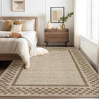 GarveeHome Modern Bordered 8x10 Area Rugs for Living Room Bedroom Soft Washable Large Bedroom Throw Carpet Non Slip Checkered Geometric Rugs for Dining Room Home Decor Office, Taupe