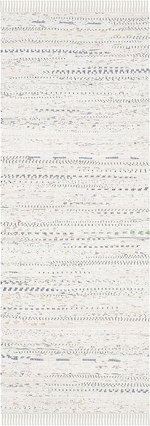 SAFAVIEH Rag Rug Collection Runner Rug - 2'3" x 7', Ivory & Multi, Handmade Boho Stripe Cotton, Ideal for High Traffic Areas in Living Room, Bedroom (RAR121G)