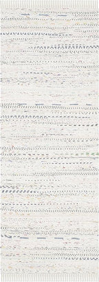 SAFAVIEH Rag Rug Collection Runner Rug - 2'3" x 9', Ivory & Multi, Handmade Boho Stripe Cotton, Ideal for High Traffic Areas in Living Room, Bedroom (RAR121G)