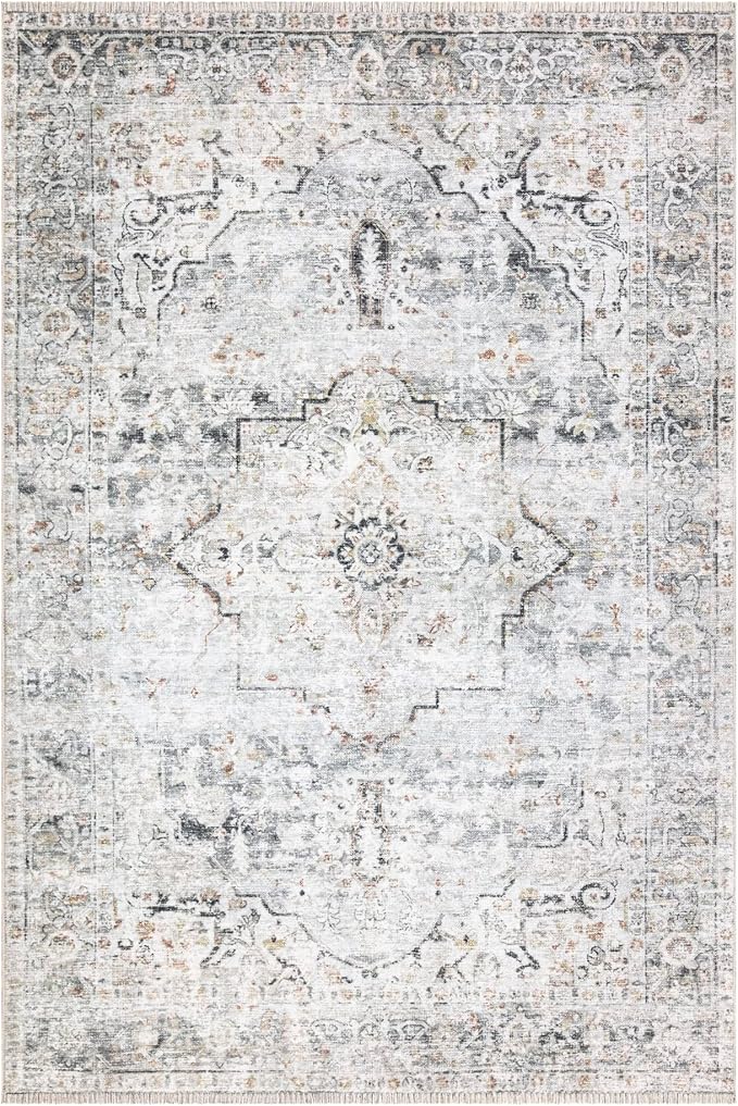 Bloom Rugs Caria Washable Non-Slip 3x5 Rug - Ivory/Gray/Caramel Traditional Area Rug for Living Room, Bedroom, Dining Room, and Kitchen - Exact Size: 3' x 5'