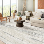 MUJOO 9x12 Area Rug,Washable Rugs for Living Room Bedroom Dining Room,Modern Abstract Large Non Slip Throw Carpet Indoor,Low Pile Accent Neutral Beige and Grey