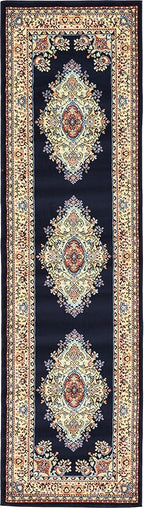 Unique Loom Reza Collection Traditional Persian Style Area Rug, 2 ft 7 in x 10 ft, Navy Blue/Ivory