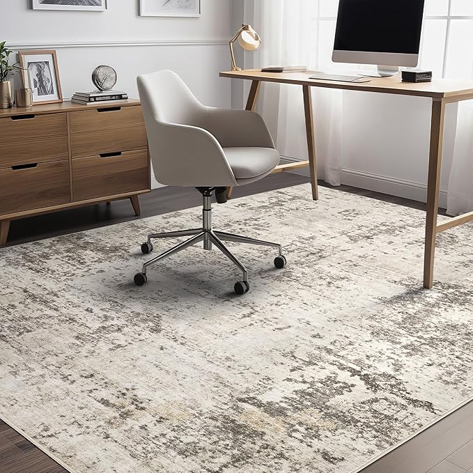 5x7 Area Rug Living Room Rugs - Washable Neutral Modern Abstract Soft Thin Large Rug Indoor Floor No Slip Rug Carpet for Bedroom Under Dining Table Home Office Decor - Dark Brown