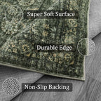 Morebes Washable Dark Green Area Rugs 6x9, Vintage Boho Large Living Room Rugs Non Slip, Distressed Soft Indoor Accent Floor Mat Throw Carpet for Nursery Kitchen Coffee Table Dining Dorm