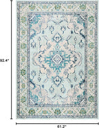 SAFAVIEH Monaco Collection Area Rug - 5'1" x 7'7", Light Blue & Ivory, Boho Chic Medallion Distressed Design, Non-Shedding & Easy Care, Ideal for High Traffic Areas in Living Room, Bedroom (MNC243K)