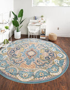 Unique Loom Narenj Collection Classic Traditional Medallion Textured Design Area Rug, 10' 0" x 10' 0", Blue/Tan
