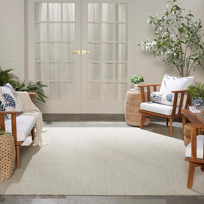 Nourison Home Courtyard Ivory Silver 8' x 10' Area Rug - Easy Clean, Non Shedding, Bed Room, Living Room, Dining Room, Kitchen (8' x 10')