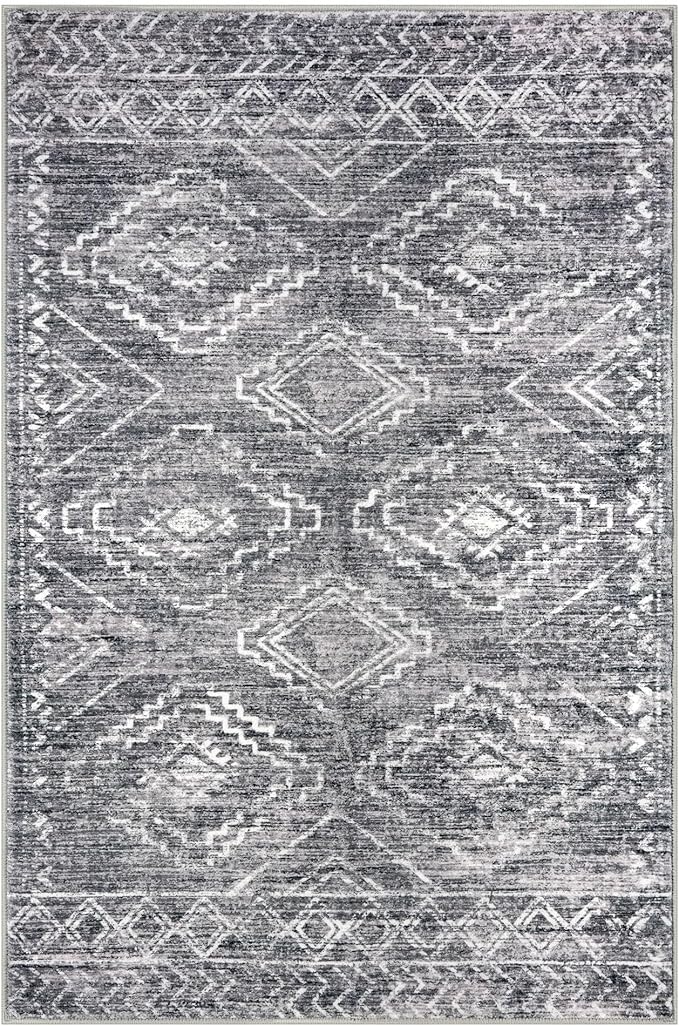 KILOCOCO Boho Entryway Rug 2x3 Printed Small Area Rug Indoor Door Mat Machine Washable Kitchen Rugs Super Soft Non Slip Throw Rugs for Bedroom Entrance Geometric Laundry Room, Grey