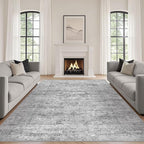 Grey Rug 8x10 Area Rugs: Washable Boho Large Vintage Neutral Soft Rug Stain Resistant Farmhouse Non-Slip Indoor Floor Carpet for Living Room Bedroom Playroom Office Dining Room Apartment Dorm