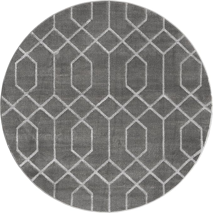 Unique Loom Glam Collection Area Rug - Trellis (3' 3" Round, Gray Silver/ Silver)