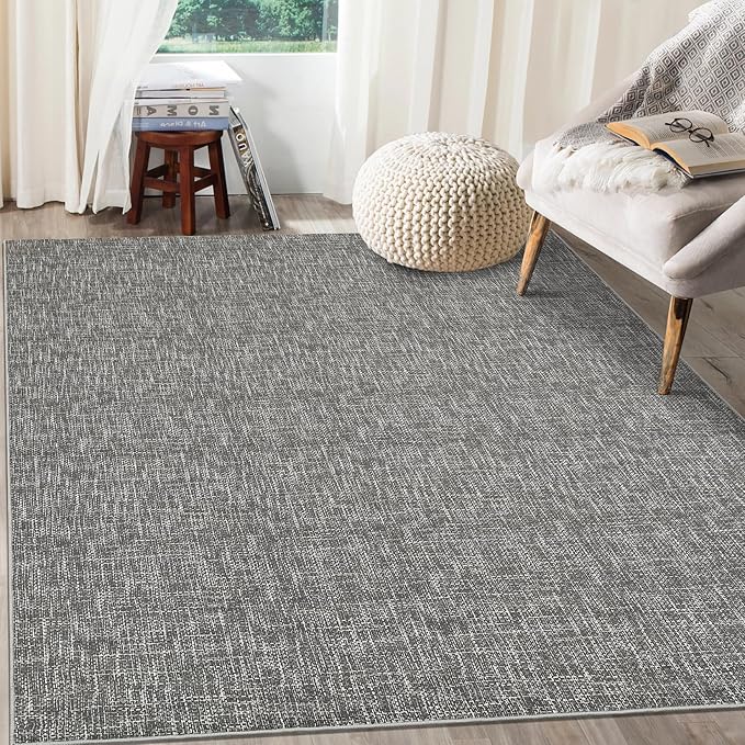 RUGSREAL Washable Rug 10x13 for Living Room Modern Abstract Area Rug Non-Slip Large Contemporary Bedroom Rug Stain Resistant Aesthetic Accent Floor Carpet Foldable Solid Rug for Home Office, Grey