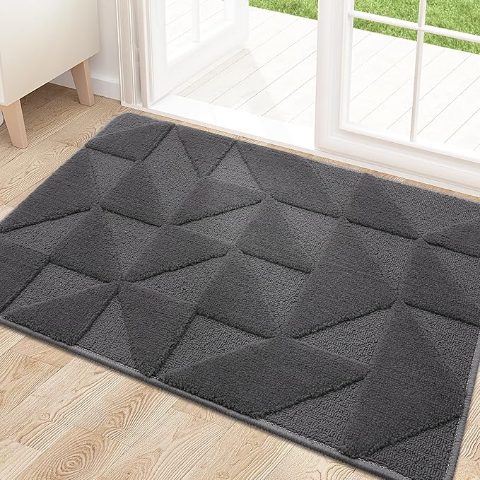 OLANLY Door Mats Indoor, Non-Slip, Absorbent, Dirt Resist, Entrance Washable Mat, Low-Profile Inside Entry Doormat for Entryway (32x20 inches, Dark Grey)