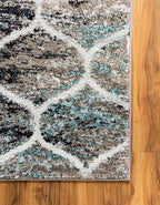 Rugs.com Lattice Frieze Collection Rug – 2' 7 x 12' Runner Blue Multi Medium Rug Perfect for Living Rooms, Large Dining Rooms, Open Floorplans