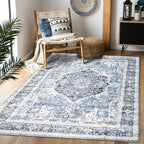 Area Rug 9×12, Large Vintage Boho Rug,Ultra-Soft Low Pile, Washable, Non Slip,Stain Resistant, Printed Carpet for Living Room Bedrooms Playroom Office Kitchen, Light Blue