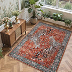 Moynesa Leopard 5x7 Area Rug, Boho Washable Living Room Rug, Non Slip Rugs for Bedroom, Ultra Thin Vintage Soft Stain Resistant Throw Floor Carpet for Office Dining Room, Rust