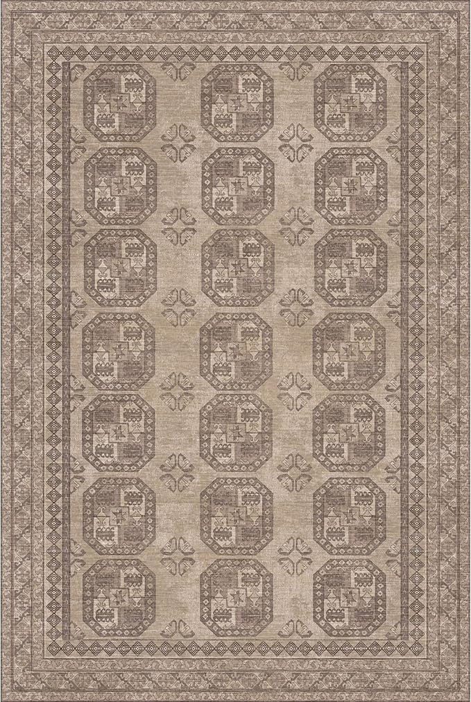 Kuden 5x7 Area Rug, Machine Washable Area Rug with Non-Slip Backing, Vintage Style, Soft, Easy Clean, Low Pile Rug for Living Room, Bedroom, Dining Room