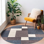 Rugshop Modern Boxes Design Non-Slip (Non-Skid) Round Area Rug for Living Room, Entryway,Kitchen,Breakfast Nook 8' Blue