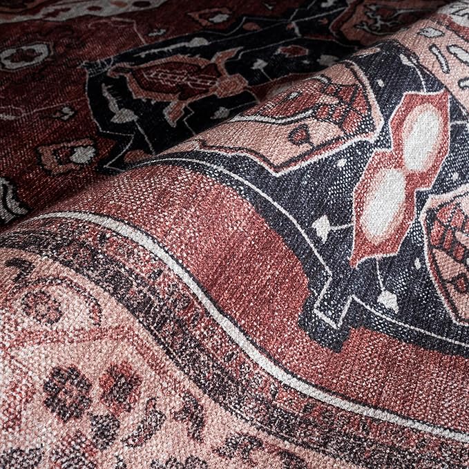 Fame Rugs Turkish Rug. Washable Vintage Oriental Antique Inspired Traditional Doormat Small Modern Area Rugs Luxury Entryway Entry Bedroom Bathroom Kitchen (404RR, 7'5 x 9'9)