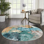 vivorug Round Rug 5ft Abstract Round Area Rug Non-Slip Indoor Carpet for Living Room Bedroom Entryway, Stain Resistant Home Decor Circle Rug, Rosy Clouds