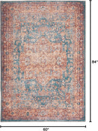 GLN Rugs Traditional Collection - Machine Washable Area Rug, Traditional Washable, Non Slip, Low Pile Chenille Rug, Living Room, Bedroom, Kitchen Rug (5' x 7' Terra/Green)