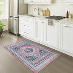 Fame Rugs Turkish Rug. Washable Vintage Oriental Antique Inspired Traditional Doormat Small Modern Area Rugs Luxury Entryway Entry Bedroom Bathroom Kitchen (399TN, 2'5 x 6'9)
