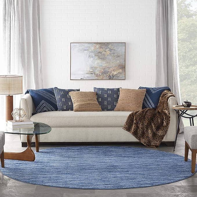 Nourison Home Nourison Essentials Navy Blue 8' x Round Area Rug - Easy Clean, Non Shedding, Bed Room, Living Room, Dining Room, Kitchen (8' x Round)