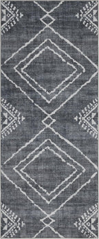 ReaLife Rugs Machine Washable Area Rug Runner - Living Room Bedroom Bathroom Kitchen Entryway Office - Padded Low Pile Stain Resistant Premium - Moroccan Diamond Tribal - Jax - Gray 2'6" x 8'