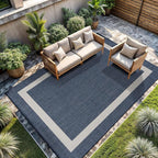 CAMILSON Outdoor Rug 8x10, Modern Outside Rugs for Patios Porches Waterproof Durable Washable Non-Shedding, Easy-to-Clean Indoor Outdoor Area Carpet (8 x 10, Bordered - Blue/White)