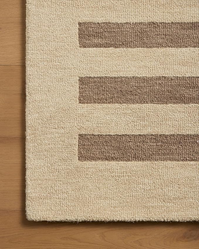 Loloi Leanne Ford Craven Collection CVN-05 Oatmeal/Bark 2'-6" x 7'-6" Runner Rug Striped, Patterned, Neutral, Hallway, Kitchen, Mudroom, and Bathroom
