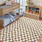 jinchan 8x10 Brown Checkered Area Rugs for Kids Room - Machine Washable Rug Modern Neutral Geometric Lattice Soft Non-Slip Carpet for Nursery Playroom Classroom Living Room Bedroom Dining Room