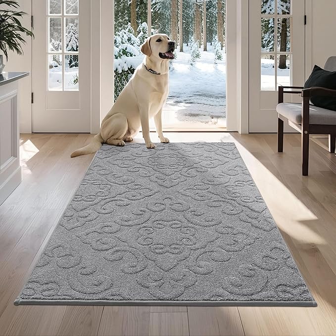 COSY HOMEER Door Mat 36”x60”,Absorbent Dirt Trapper Entryway Rugs,Non-Slip Welcome Mat,Washable Entry Rugs,Low Pile Doormat for Front Back Door,Wet Shoes & Paws,Grey
