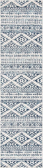 SAFAVIEH Tulum Collection Runner Rug - 2' x 17', Ivory & Navy, Moroccan Boho Tribal Design, Non-Shedding & Easy to Clean, Ideal for Living Room, Hallway, Foyer, Bedroom (TUL272D)