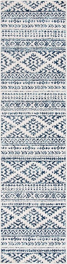 SAFAVIEH Tulum Collection Runner Rug - 2' x 17', Ivory & Navy, Moroccan Boho Tribal Design, Non-Shedding & Easy to Clean, Ideal for Living Room, Hallway, Foyer, Bedroom (TUL272D)