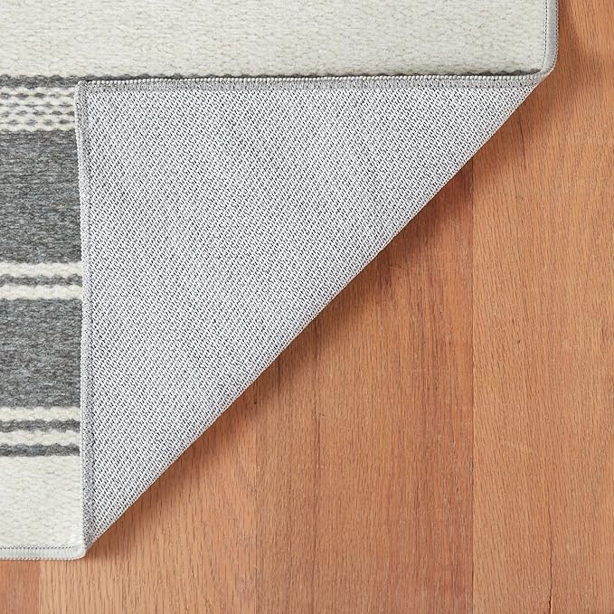 Dash & Albert Bowman Stripe Grey Machine Washable Rug, 4 X 6 Feet, Grey Stripe Pattern