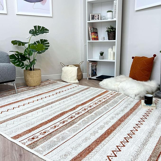 Alfa Rich 5x8 Beige Terracotta Washable Area Rugs for Living Room Bedroom Kitchen Cotton Decor Rug