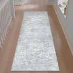 2x8 Runner Rug Washable Vintage Indoor Hallway Carpet Non Slip Grey Bedroom Low Pile Kitchen Distressed Long Retro Accent Throw Rug for Bathroom Dining Laundry Living Room