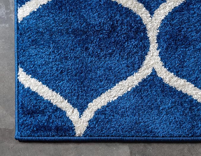 Rugs.com Lattice Frieze Collection Rug – 10' x 14' Navy Blue Medium Rug Perfect for Living Rooms, Large Dining Rooms, Open Floorplans