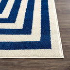 Abani Contemporary Blue & Ivory 5'3" x 7'6"(5'x8') Area Rug, Contrasting Geometric Modern Stripe Symmetrical Living Room Carpet Rugs