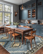 Area Rug 5x7 Rug Machine Washable Rug Non-Slip Low Pile Print Pattern Western Rug for Living Room Bedroom Entryway Tribal Series -Navy/Grey