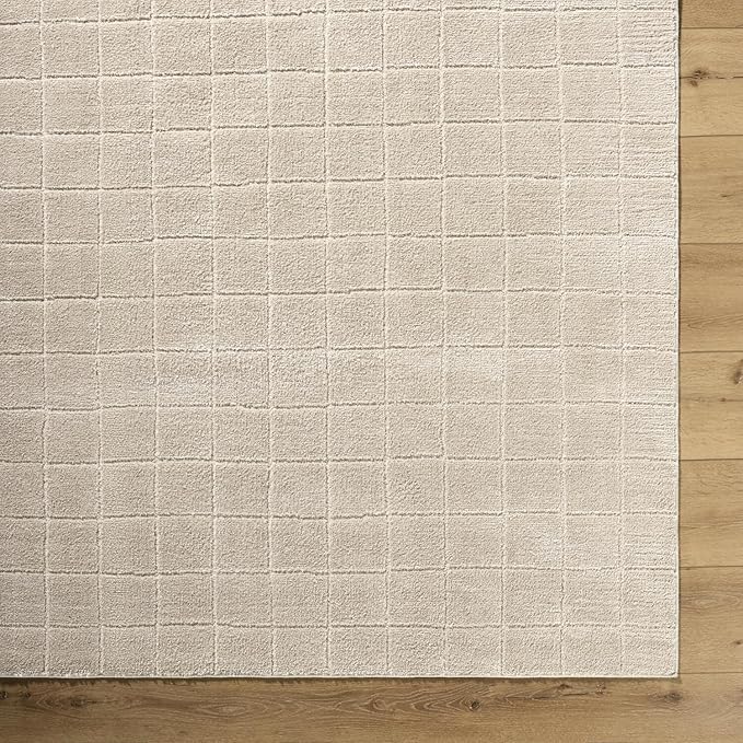 Livabliss x Our PNW Home Cascade Minimalist Grid Area Rug, 9'2" x 12', Light Beige