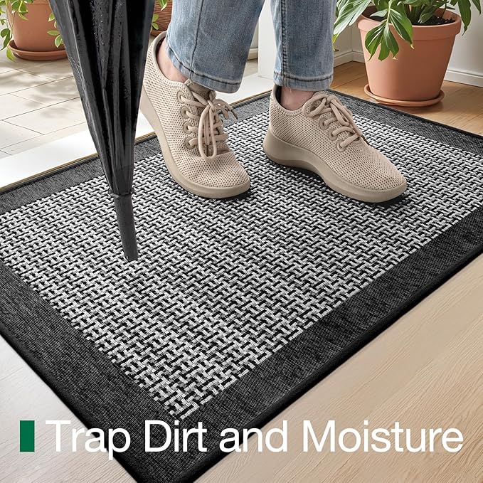 LUMI Inside Door Mat for Entry 20"x32", Absorbent, Dirt Trapper, Low Profile Thin, Non Slip Mats with Rubber Backing, Ideal for Indoor, High Traffic, Garage, Entrance, Classic Black