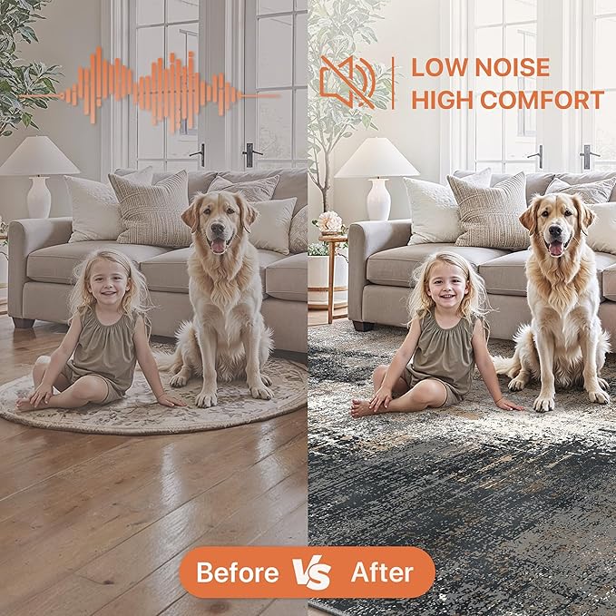 GENIMO Washable Area Rugs for Living Room, 8x10 Vintage Non Slip Rugs, Low Pile Lightweight Soft Print Rug for Bedroom, Dining Room, Home Office, Black Brown