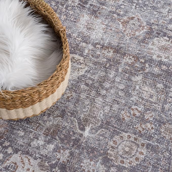 Bloom Rugs Washable 6' x 9' Rug - Brown/Dark Gray Traditional Area Rug for Living Room, Bedroom, Dining Room, and Kitchen - Exact Size: 6' x 9'