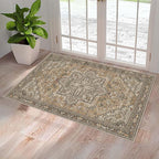 Washable Entryway Rug 3x5 | Non Slip Rug Runners for Hallways, Entryways, Kitchens, Bathrooms, Bedrooms | Ultra-Soft Flannel Carpet Kitchen Rug with Rubber Backing (Light Sage Brown, 3x5)