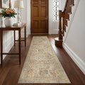 Bavni Runner Rug 2x10 Kitchen Rugs for Hallways Entryway, Washable Vintage Print Carpet, Ultra-Thin Chenille Low Pile Lightweight Rug with Non Slip Backing, Wood